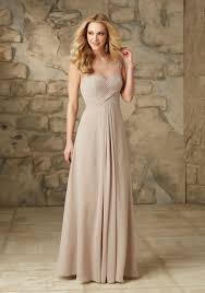 Chiffon Bridesmaid Dress With Embroidered Detail On Illusion