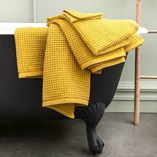 Serviette De Bain 90x150cm En Coton Nid D Abeille Moutarde Pas Cher Achat En Ligne Zodio
