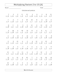 The Multiplying With Factors 2 To 13 A Math Worksheet From The Multiplication Fact Multiplication Facts Worksheets Multiplication Drills Multiplication Facts