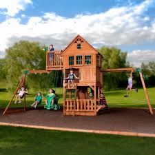 Skyfort Ii Wooden Swing Set Swing Set Wooden Swing Set Playset Outdoor
