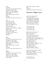 All lyrics provided for educational purposes and personal use only. Maroon 5