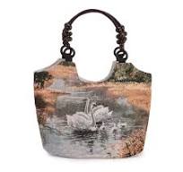 Bonny Swan Pattern Tote Bag with Wooden Beads Handle