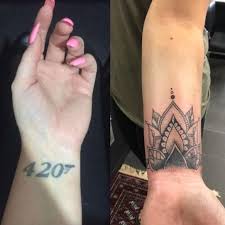 A letter tattoo covered up with lotus flower tattoo on wrist. Mandala Cover Up Custom Tattoo Mandala And Dotwork Tattoo Design In 2021 Wrist Tattoo Cover Up Wrist Tattoos For Women Cover Up Tattoos For Women