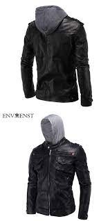 2017 Men Fashion Black Fake Two Pieces Leather Jackets With Cotton Hooded Hat Casual Motorcy Leather Jacket Men Style Leather Jacket Men Winter Leather Jackets