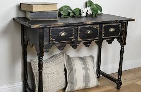 Distressed Black Wood Console Table With Drawers Black Console Table Rustic Console Tables Wooden Accent Table