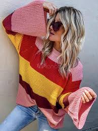 Die tynn line farben werden durch das einfarbige tynn silk mohair miteinander verbunden. Regenbogen Pullover Ubergrosse Frauen Rundhals Color Block Stricken Pullover Pullover Milanoo Com