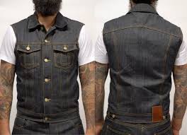 Sleeveless Denim Biker Jacket Made From 13 3 4 Oz Double Ring Spun Japanese Indigo Blue Selvage De Vest Outfits Men Sleeveless Denim Jackets Denim Biker Jacket