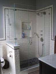 Subway Tile Knee Wall Next To Toilet Google Search In 2019 Pony Wall Shower Bailari White Subway Tile Bathroom Beveled Subway Tile Shower Traditional Bathroom