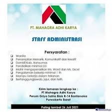 Maybe you would like to learn more about one of these? Lowongan Kerja Staff Administrasi Pt Mahagra Adhi Karya