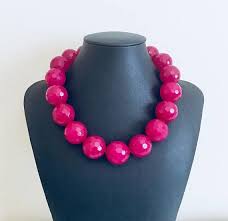 Large Pink Necklace Pink Statement Necklace Hot Pink Gemstone Etsy Pink Gemstones Pink Statement Necklace Pink Gemstone Necklace