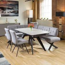 Round mahogany dining table, four chairs plus matching corner unit all in good condition. Dining Table Concrete Melamine Extends 2 Grey Chairs Corner Bench L Corner Dining Table Extendable Dining Table Grey Dining Tables