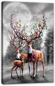 Black And White Deer Wall Art Amazon Com Canvas Prints Black And White Deer Wall Art Oil Paintings Printed Pictures Stretched For Home Decorat Deer Wall Art Poster Prints Art Painting Oil