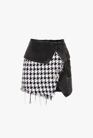Black And White Houndstooth Skirt Black And White Houndstooth Denim And Tweed Wraparound Skirt For Women Balmain Com Skirt Design Fashion Design Clothes Womens Skirt