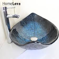 leaf shape tempered glass wash sink