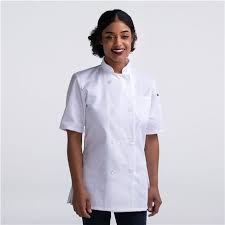 Women S Modern Short Sleeve Essential Plastic Button Chef Coat Cw4465 Chef Jackets Women Chef Coat Chef Wear