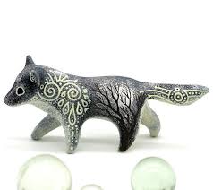 Wolf Figurine Animal Totem Sculpture Art Fantasy Moon Wanderer Polymer Clay Animals Resin Casting Fantasy Ve Sculpture Animal Sculptures Polymer Clay Animals