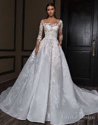 Crystal Design 2018 Long Sleeves Square Neck Heavily Embellished Bodice Princess A Line Wedd Wedding Dresses Ball Gown Wedding Dress Wedding Dress With Pockets