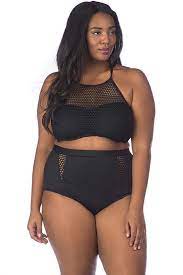 Black Cool High Neck High Waisted Plus Size Bikini Swimsuit Sk0240 In 2021 Plus Size Bikini Swimsuits Bikinis