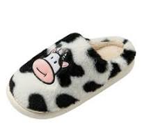Women's Slippers Warm Soft Comfy Memory Foam Non-slip Indoor Outdoor House Shoes Plush Print Cotton Slippers Black Size 7