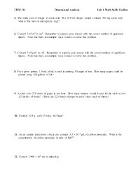 All work must be shown to earn full credit. Practice Problems Dimensional Analysis Blank