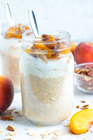 Overnight oats are similar to oatmeal except thicker, fluffier, and served cold. Easy Peach Cobbler Overnight Oats Recipe Evolving Table