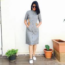 Grey Fox Applique Midi Dress Cotton Dress Pattern Cotton Dress Pattern Indian Casual Frocks