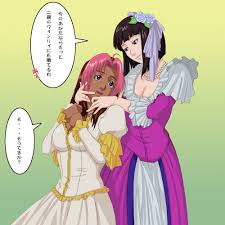 lieutenant, dante (fma), lyra (fma), rose thomas, rose tomas, fullmetal  alchemist, translated, 2girls, black hair, blunt bangs, bob cut, breasts,  brown hair, cleavage, dark-skinned female, dark skin, dress, dyed bangs,  frills, hair