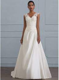 Wenn kunden erfordern, wie silk satin, baumwolle. Duchesse Linie Princess V Ausschnitt Sweep Pinsel Zug Satin Brautkleid Mit Ruschen Perlstickerei Pailletten 002121436 Jj S House