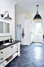 Black slate herringbone tile floor. 75 Beautiful Farmhouse Slate Floor Bathroom Pictures Ideas July 2021 Houzz