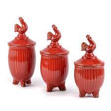 Carafe/tea cup ♡ blue iron pottery. Red Ceramic Rooster Canisters Kirklands Creativekitchen These Would Look Great With My Rooster Themed Rooster Canisters Ceramic Rooster Rooster Kitchen Decor