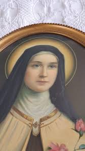 LARGE Antique French Religious Frame Print St Therese Theresa W Cross Jesus  Christ Crucifix, Roses, Devotional Wall Decor, Oval Wooden Frame