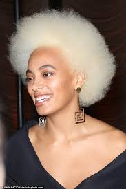 Platinum blonde hair doesn't only require a complicated dyeing process, but it also takes lots of pampering to keep platinum hair looking and if you want to cover grays…use the l'oréal paris excellence crème in extra light natural blonde. Solange Knowles Sports Platinum Blonde Afro At Nyc Event