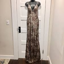 Abyss By Abby Sequin Taupe Backless Gown Train