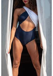Navy Blue And White One Piece Swimsuit Size S Color Bleu Marine Blanc