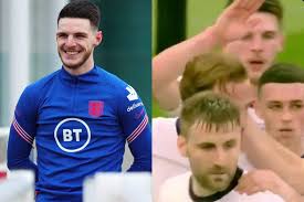 In the warm up i scored two bangers! | declan rice reacts to his incredible long range goal. Declan Rice Hilariously Reacts To Being Left Hanging In England Celebration