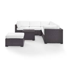 Crosley Biscayne 6 Person Wicker Outdoor Ottoman Seating Set With White Cushions 2 Loveseats 1 Corner Chair Corner Chair Outdoor Wicker Seating White Cushions