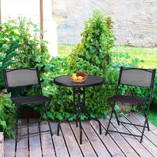 Giantex 3 Pcs Bistro Set Garden Backyard Round Table Folding Chairs Outdoor Furniture Outdoor Bistro Set Backyard Table Patio Set