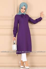 Modaselvim Tunik Fularli Balon Kol Tesettur Tunik 8010mda386 Mor Moda Stilleri Moda