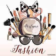 Fashion Vector Illustration With Perfume Make Up Mascara Lipstick For Design Fashion Vector Perfume Illustration Fashion Design