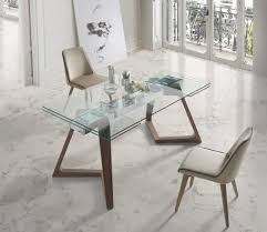 Nil Modern Extending Clear Glass Top Dining Table With Solid Wood Legs 2 Sizes Furniture Dining Table Extendable Glass Dining Table Dining Table Chairs