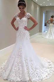 Gorgeous Long Mermaid Lace Cap Sleeve 2019 Wedding Dress Mw292 Sweep Train Wedding Dress Wedding Dress Train Bridal Dresses