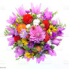 Bouquet Of Flowers Top View Isolated On White Background Stock Photo - Download Image Now - iStock