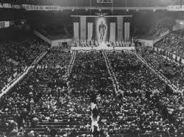 20,000 attendees packed the building and eagerly awaited the event's music, the marching, the flags, and the message of the pro american rally. German American Bund Holocaust Encyclopedia