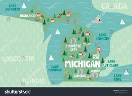 Illustrated Map Of The State Of Michigan In United States With Cities And Landmarks Editable Vector Illustrationmichigan Illustrated Map State Of Michigan Map
