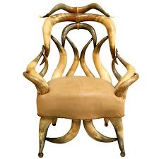 Classic Cattle Horn Chair With Ostrich Leather Seat 1stdibs Com Sculptural Chair Leather Seat Chair