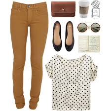 Black And White Polka Dot Shirt Womens Cute Polka Dot Shirt With Tan Pants And Black Flats Fashion Mustard Pants Clothes