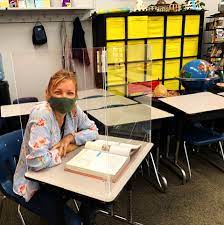 5'' h x 9'' w x 7'' d. Economy Clear Acrylic Plexiglass Student Desk Shield Santa Monica Plastics