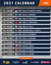 .toyota yaris wrc toyota yaris wrc hyundai i20 coupé wrc ford fiesta wrc ford fiesta wrc hyundai i20 coupé wrc ford fiesta wrc skoda fabia evo muiruri 67 rio smith 68 josiah kariuki 70 maxine wahome. Wrc 2021 Calendar Wrc