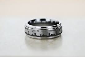 Laser Engraved Fidget Spinner Ring Super Mario Bros Level Pixel Mushroom Satin Polished Edges 8mm Available Li Spinner Rings Geeky Engagement Rings Rings