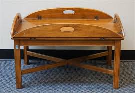 Ethan allen georgian court cherry queen anne glass top coffee table. Lot Ethan Allen Chippendale Style Maple Butler S Tray Coffee Table